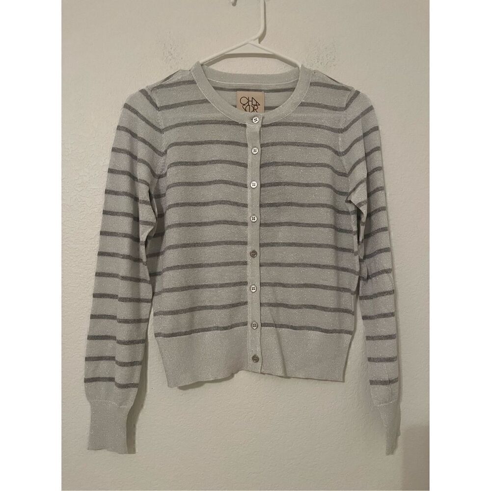 Chaser Long Sleeve Grey Striped Button Up Cardigan NEW